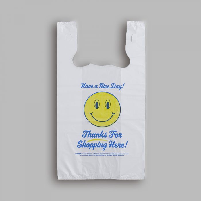 11 x 6.5 x 21 T-Shirt Bags Large Smiley Face White