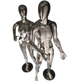 Full Body Male Mannequin with Egg Head and Mirrored Gold Finish