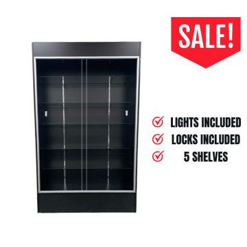 Black Wall Unit Display Case With Puck Lights